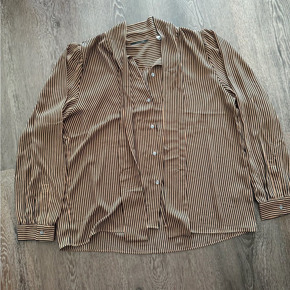 T Tahari Black and Tan Striped Top